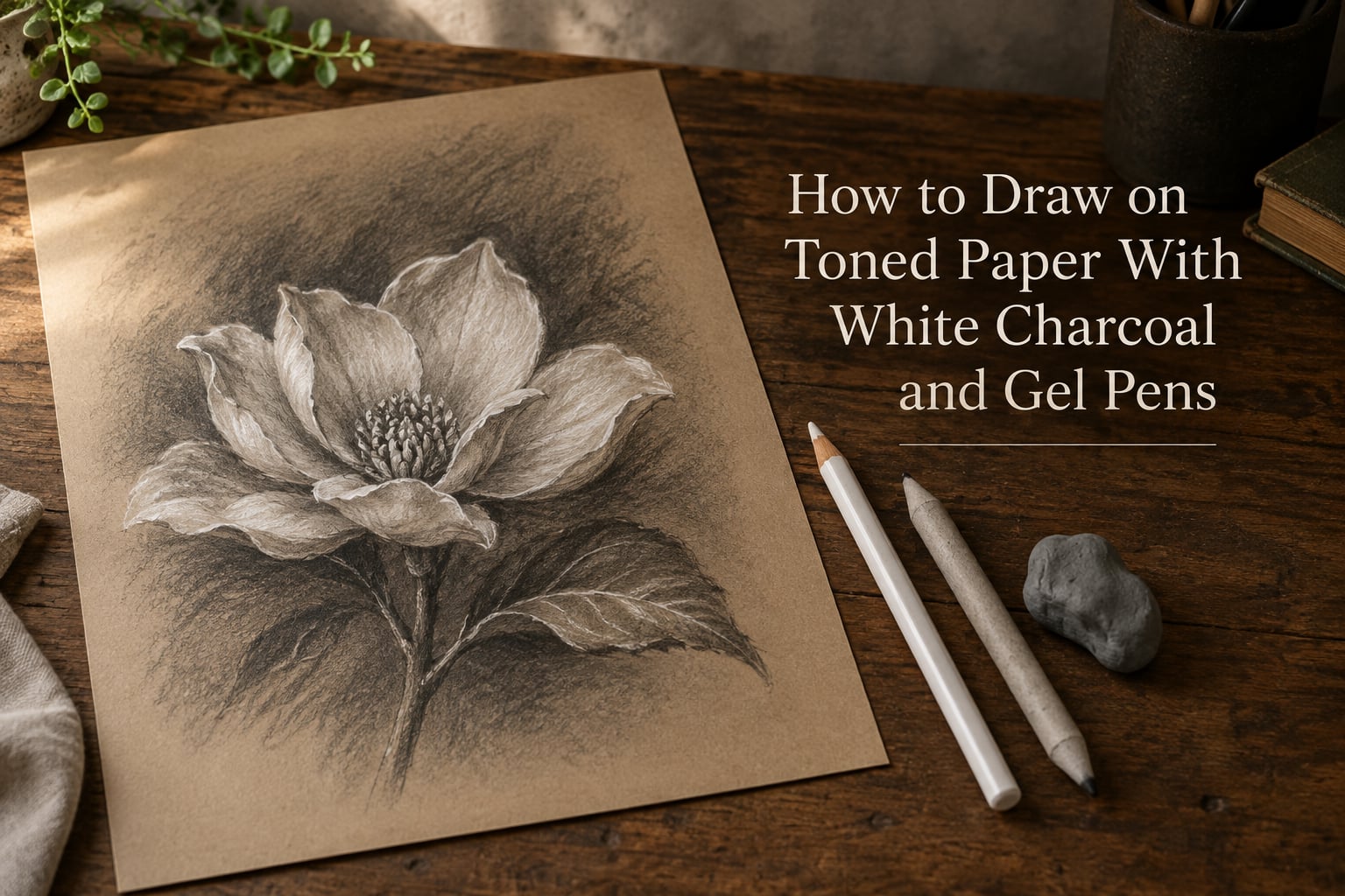 How to Draw on Toned Paper With White Charcoal and Gel Pens